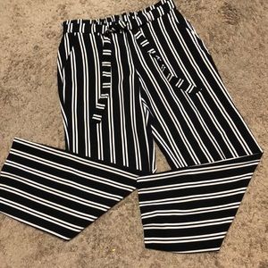 Women’s Black and White Striped Tie Front Pants